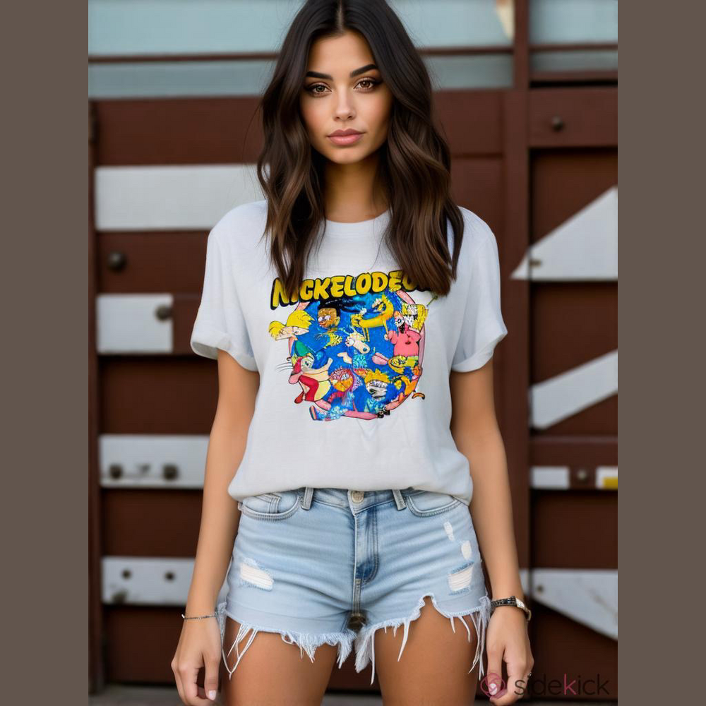 Nickelodeon T-Shirt Womens M Medium White Rugrats Spongebob Cartoons Graphic Tee